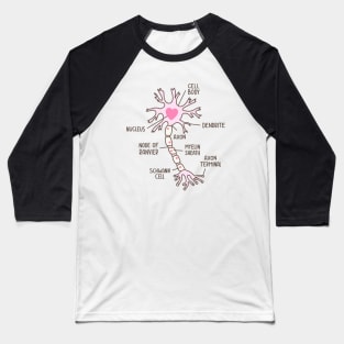 Neuron Diagram Heart Pink Brown Baseball T-Shirt